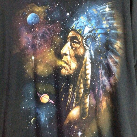 Chief Native American Indian Galaxy Space art Shirt Black 2XL - Picture 2 of 3